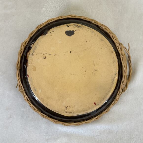 Vintage Soufflenheim French Stoneware Pottery Dish w/wicker handles BnftsCharity - Picture 7 of 10